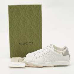 Pre Owned Gucci White Perforated Interlocking G Leather Ace Sneakers Size 36