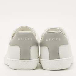 Pre Owned Gucci White Perforated Interlocking G Leather Ace Sneakers Size 36
