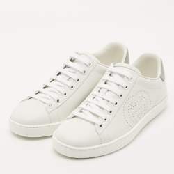 Pre Owned Gucci White Perforated Interlocking G Leather Ace Sneakers Size 36