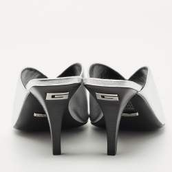 Pre Owned Gucci Silver Leather Square G Mules Size 35.5