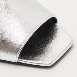 Pre Owned Gucci Silver Leather Square G Mules Size 35.5