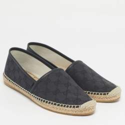 Pre Owned Gucci Navy Blue/Black Denim and Leather GG Canvas Espadrille Flats Size 38.5