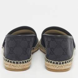Pre Owned Gucci Navy Blue/Black Denim and Leather GG Canvas Espadrille Flats Size 38.5