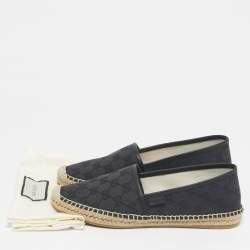 Pre Owned Gucci Navy Blue/Black Denim and Leather GG Canvas Espadrille Flats Size 38.5