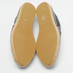 Pre Owned Gucci Navy Blue/Black Denim and Leather GG Canvas Espadrille Flats Size 38.5