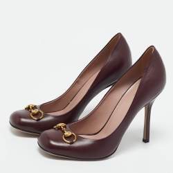 Pre Owned Gucci Burgundy Leather Horsebit Pumps Size 40