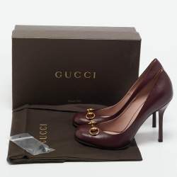 Pre Owned Gucci Burgundy Leather Horsebit Pumps Size 40