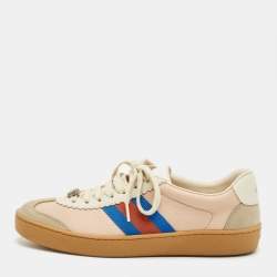 Pre Owned Gucci Multicolor Leather and Suede Web Lace Up Sneakers Size 38.5