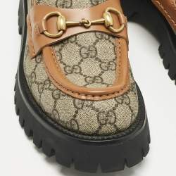 Pre Owned Gucci Beige Coated Canvas and Leather Horsebit GG Canvas Platform Loafers Size 39.5
