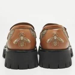 Pre Owned Gucci Beige Coated Canvas and Leather Horsebit GG Canvas Platform Loafers Size 39.5