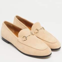 Pre Owned Gucci Light Pink Suede Jordaan Loafers Size 39.5