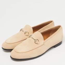 Pre Owned Gucci Light Pink Suede Jordaan Loafers Size 39.5