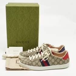 Pre Owned Gucci Beige/Brown GG Supreme Canvas Ace Sneakers Size 42