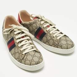 Pre Owned Gucci Beige/Brown GG Supreme Canvas Ace Sneakers Size 42