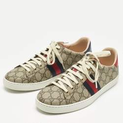 Pre Owned Gucci Beige/Brown GG Supreme Canvas Ace Sneakers Size 42