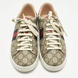 Pre Owned Gucci Beige/Brown GG Supreme Canvas Ace Sneakers Size 42