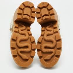 Pre Owned Gucci Off White Leather and GG Supreme Canvas Kensington Ankle Boots Size 42