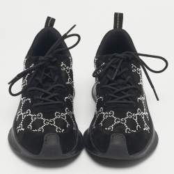 Pre Owned Gucci Black GG Crystal Mesh and Suede Run Sneakers Size 40