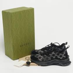 Pre Owned Gucci Black GG Crystal Mesh and Suede Run Sneakers Size 40