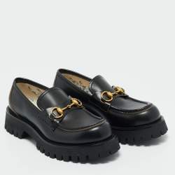 Pre Owned Gucci Black Leather Horsebit Loafers Size 38.5