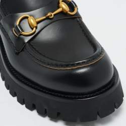 Pre Owned Gucci Black Leather Horsebit Loafers Size 38.5