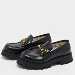 Pre Owned Gucci Black Leather Horsebit Loafers Size 38.5