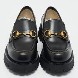 Pre Owned Gucci Black Leather Horsebit Loafers Size 38.5