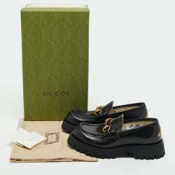 Pre Owned Gucci Black Leather Horsebit Loafers Size 38.5