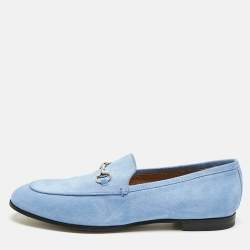 Pre Owned Gucci Light Blue Suede Jordaan Loafers Size 40