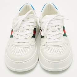 Pre Owned حذاء رياضي غوتشي جي جي جلدي مثقب أبيض سميك بي مقاس 41.5