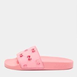 Pre Owned Gucci Pink GG Laser Cut Rubber Pool Slides Size 34