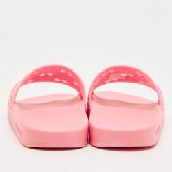 Pre Owned Gucci Pink GG Laser Cut Rubber Pool Slides Size 34