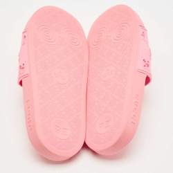 Pre Owned Gucci Pink GG Laser Cut Rubber Pool Slides Size 34