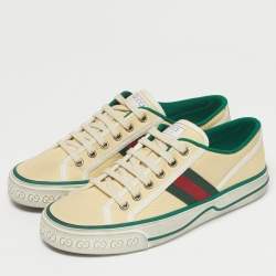 Pre Owned Gucci Cream Canvas Tennis 1977 Sneakers Size 38.5