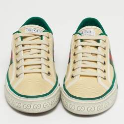 Pre Owned Gucci Cream Canvas Tennis 1977 Sneakers Size 38.5