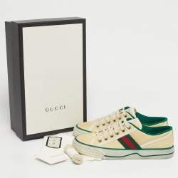 Pre Owned Gucci Cream Canvas Tennis 1977 Sneakers Size 38.5