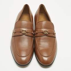 Pre Owned Gucci Brown Leather Horsebit Interlocking G Logo Loafers Size 39