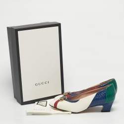 Pre Owned Gucci Multicolor Snakeskin Leather Crystal Double G  Block Heel Pumps Size 38.5