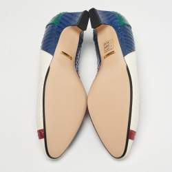 Pre Owned Gucci Multicolor Snakeskin Leather Crystal Double G  Block Heel Pumps Size 38.5