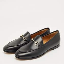 Pre Owned Gucci Black Leather Jordaan Loafers Size 37.5