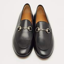 Pre Owned Gucci Black Leather Jordaan Loafers Size 37.5