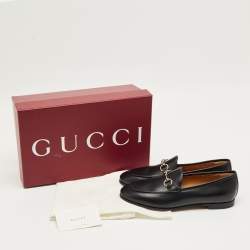 Pre Owned Gucci Black Leather Jordaan Loafers Size 37.5