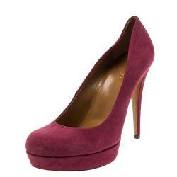 Pre Owned Gucci Scarlet Red Suede Platform Pumps Size 37