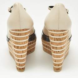Pre Owned Gucci Beige Patent Leather Cork Wedge Pumps Size 36.5