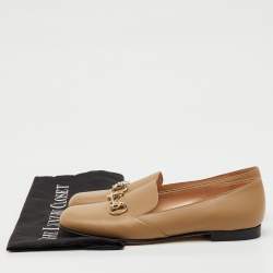 Pre Owned Gucci Khaki Brown Leather Horsebit Slip On Loafers Size 37