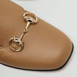 Pre Owned Gucci Khaki Brown Leather Horsebit Slip On Loafers Size 37