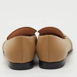 Pre Owned Gucci Khaki Brown Leather Horsebit Slip On Loafers Size 37