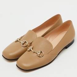 Pre Owned Gucci Khaki Brown Leather Horsebit Slip On Loafers Size 37