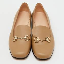 Pre Owned Gucci Khaki Brown Leather Horsebit Slip On Loafers Size 37