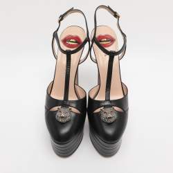 Pre Owned Gucci Black Leather Angel Platform Pumps Size 40.5